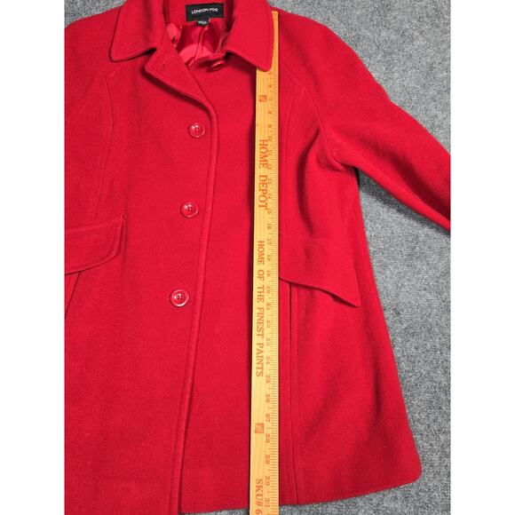 London Fog Coat Womens Large Red Wool Blend Single Breasted Lined Pockets - Picture 11 of 12